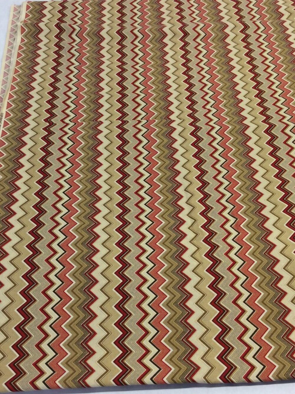Fabric Zig Zag Striped Red Brown Tan Stripes 100% Cotton BTY NEW